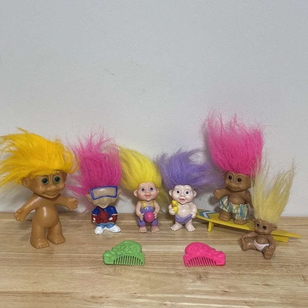 Vintage 90s Troll Dolls Lot Of 6 Various Types 2 Combs Surfer Troll READ